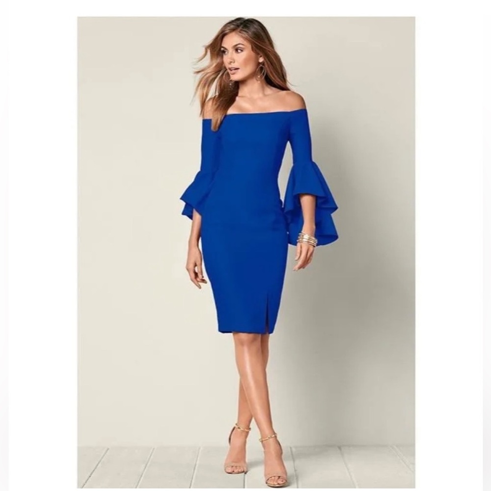 Venus Off Shoulder Bell Sleeve Sheath Dress